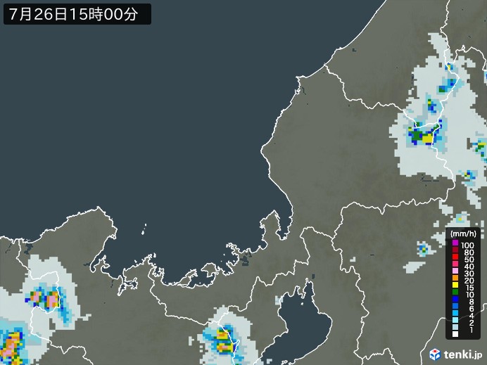 福井県の雨雲レーダー(2023年07月26日)
