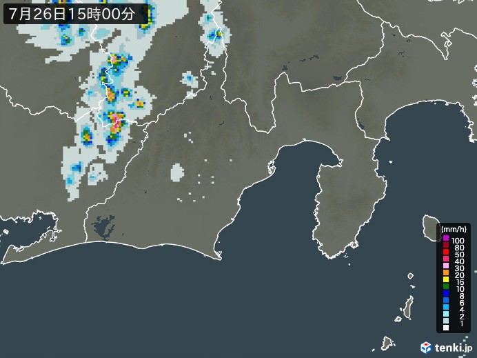 静岡県の雨雲レーダー(2023年07月26日)