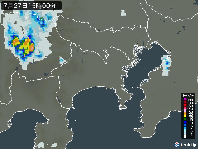 神奈川県の雨雲レーダー(2023年07月27日)