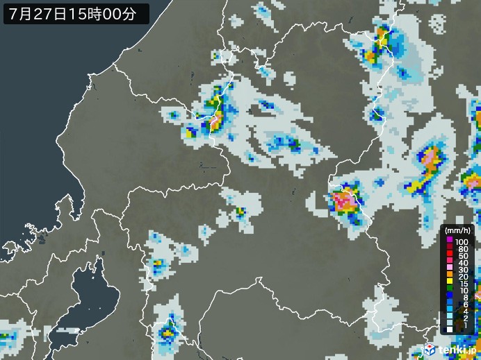 岐阜県の雨雲レーダー(2023年07月27日)