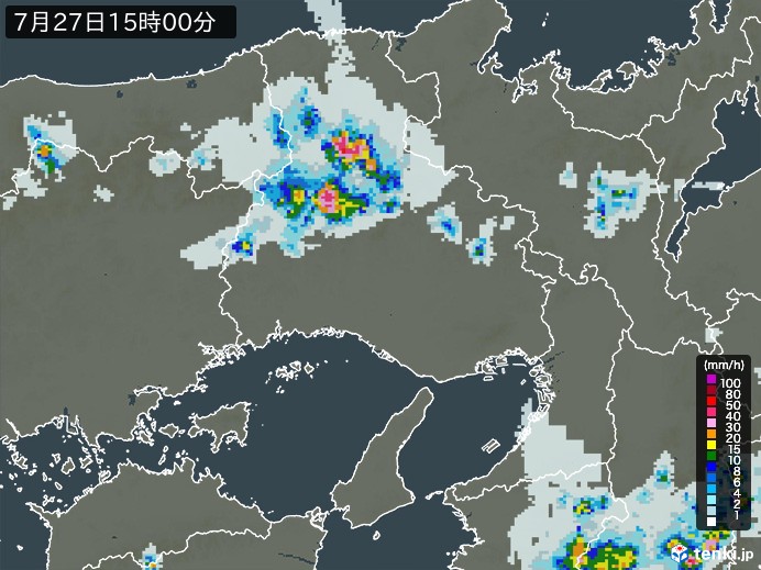 兵庫県の雨雲レーダー(2023年07月27日)