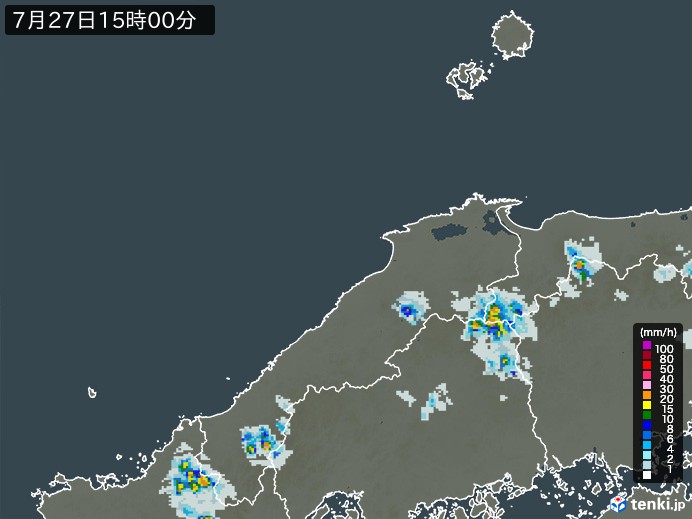 島根県の雨雲レーダー(2023年07月27日)