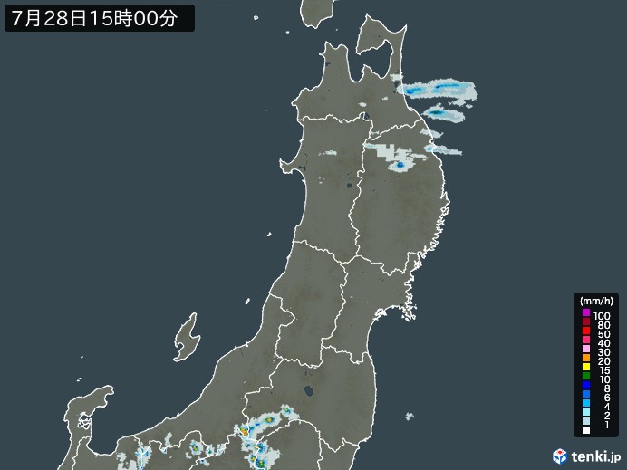 東北地方の雨雲レーダー(2023年07月28日)