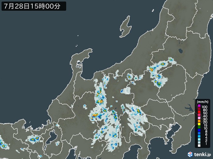 北陸地方の雨雲レーダー(2023年07月28日)