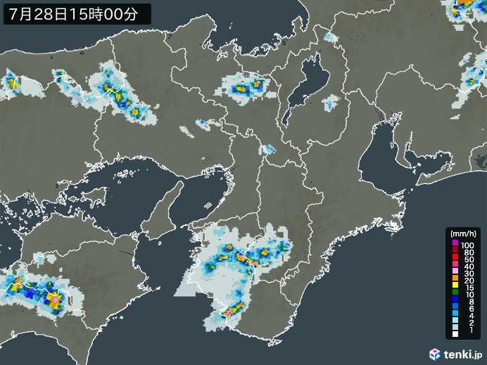 近畿地方の雨雲レーダー(2023年07月28日)