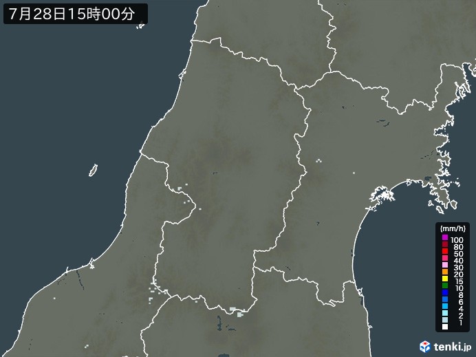 山形県の雨雲レーダー(2023年07月28日)