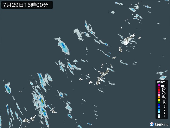 沖縄地方の雨雲レーダー(2023年07月29日)