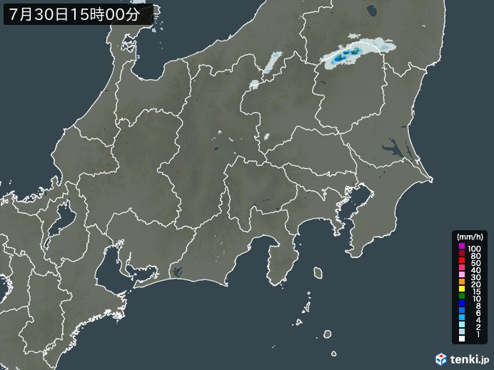 関東・甲信地方の雨雲レーダー(2023年07月30日)