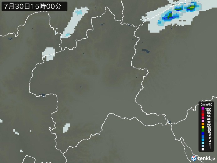 群馬県の雨雲レーダー(2023年07月30日)