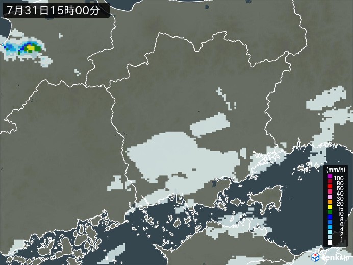 岡山県の雨雲レーダー(2023年07月31日)