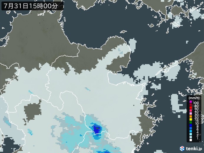 大分県の雨雲レーダー(2023年07月31日)