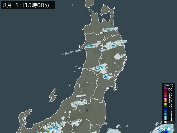 東北地方の雨雲レーダー(2023年08月01日)