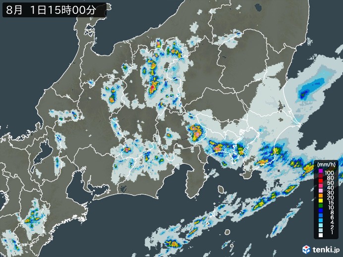 関東・甲信地方の雨雲レーダー(2023年08月01日)