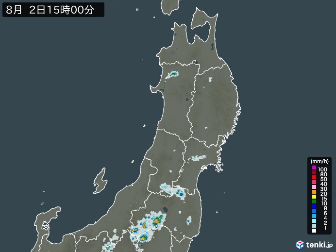 東北地方の雨雲レーダー(2023年08月02日)