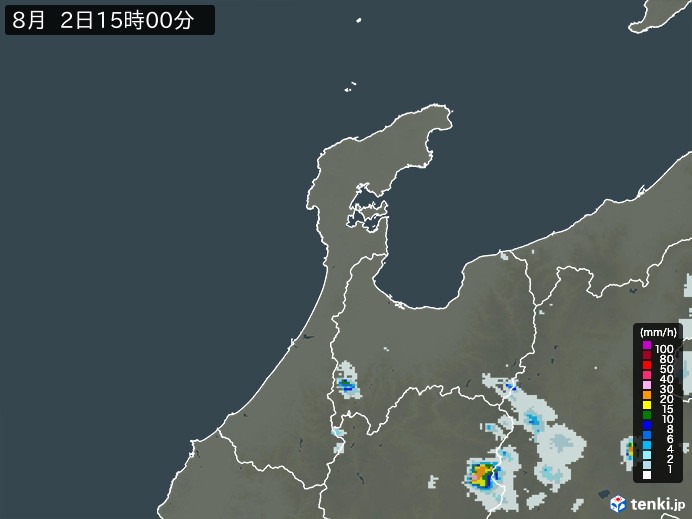 石川県の雨雲レーダー(2023年08月02日)