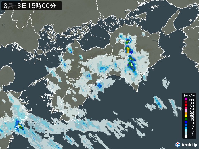 四国地方の雨雲レーダー(2023年08月03日)