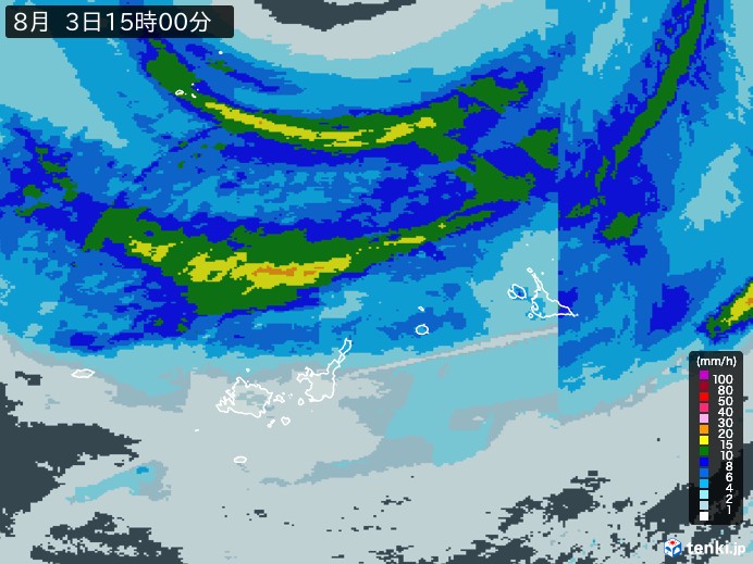 宮古・石垣・与那国(沖縄県)の雨雲レーダー(2023年08月03日)