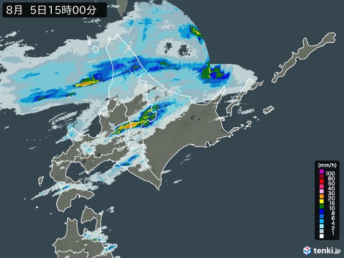 北海道地方の雨雲レーダー(2023年08月05日)