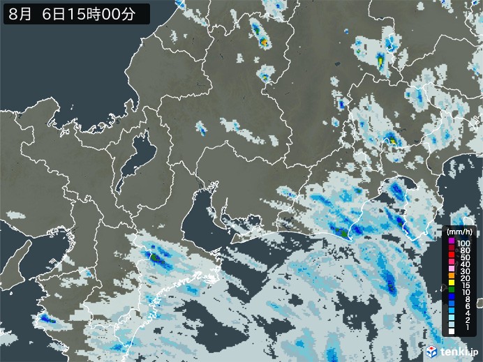 東海地方の雨雲レーダー(2023年08月06日)
