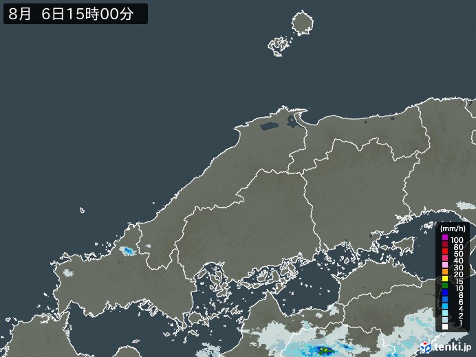 中国地方の雨雲レーダー(2023年08月06日)