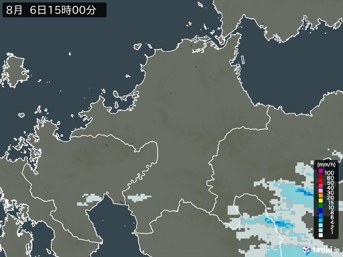 福岡県の雨雲レーダー(2023年08月06日)