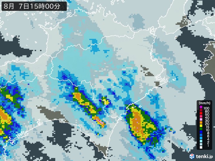 徳島県の雨雲レーダー(2023年08月07日)