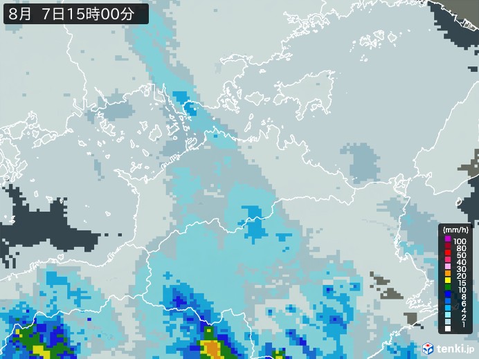 香川県の雨雲レーダー(2023年08月07日)