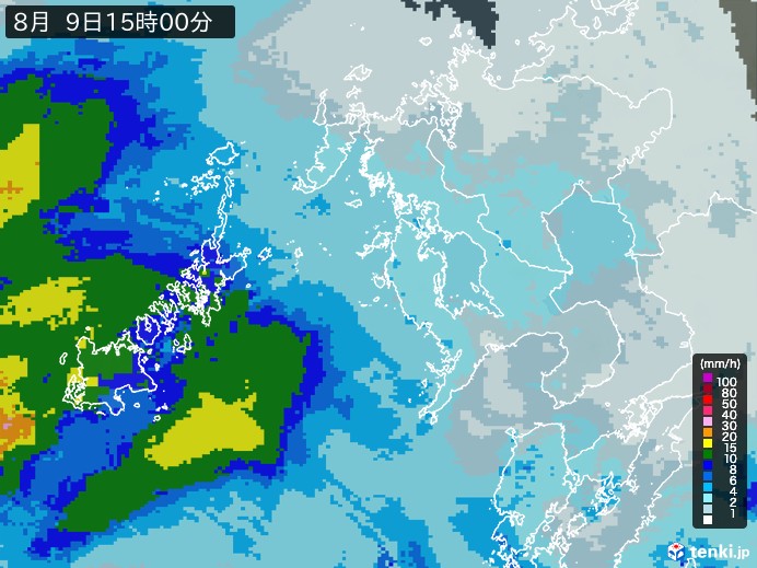 長崎県の雨雲レーダー(2023年08月09日)