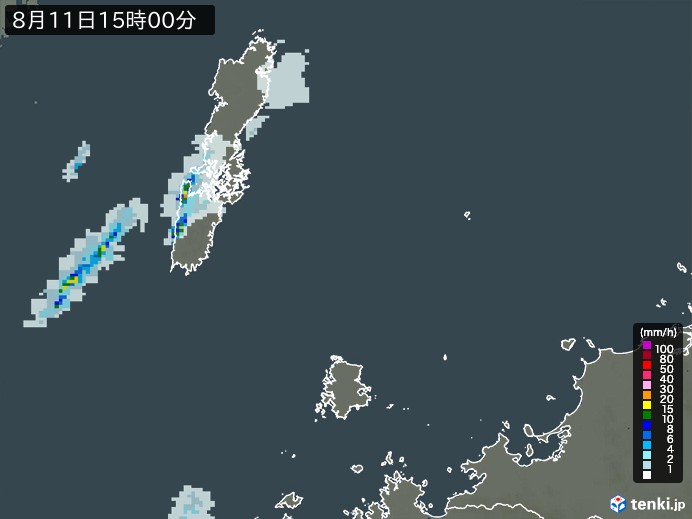 壱岐・対馬(長崎県)の雨雲レーダー(2023年08月11日)