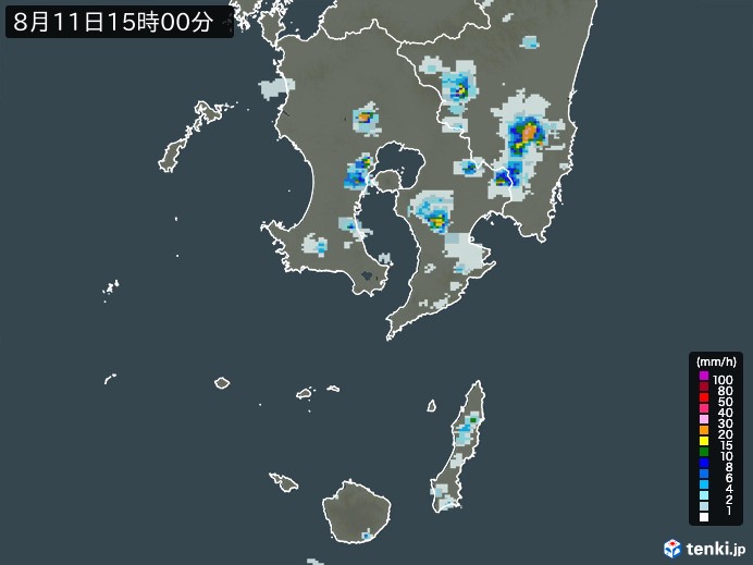 鹿児島県の雨雲レーダー(2023年08月11日)