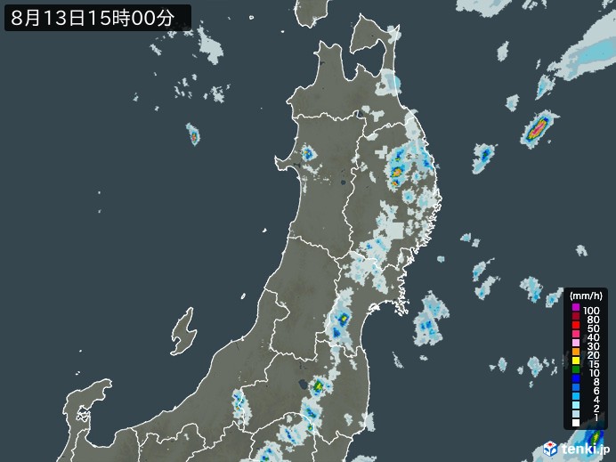 東北地方の雨雲レーダー(2023年08月13日)