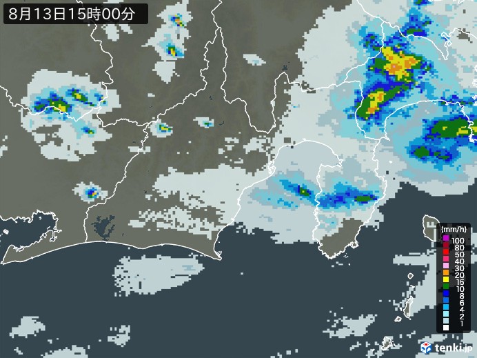 静岡県の雨雲レーダー(2023年08月13日)