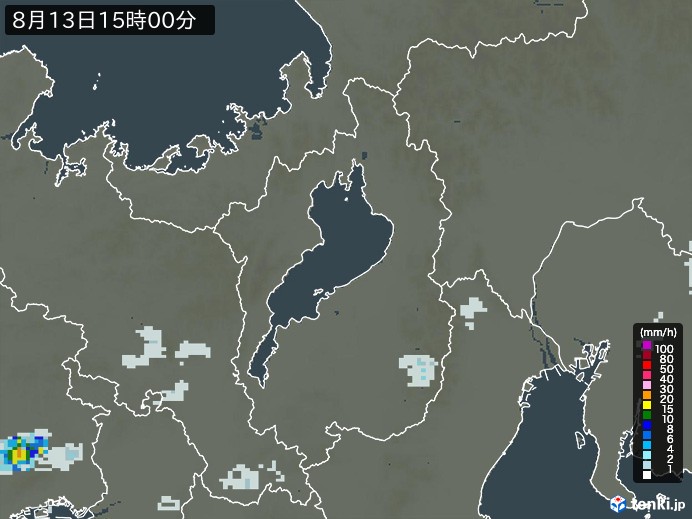 滋賀県の雨雲レーダー(2023年08月13日)