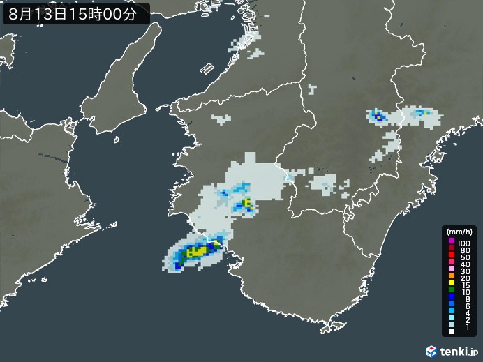 和歌山県の雨雲レーダー(2023年08月13日)