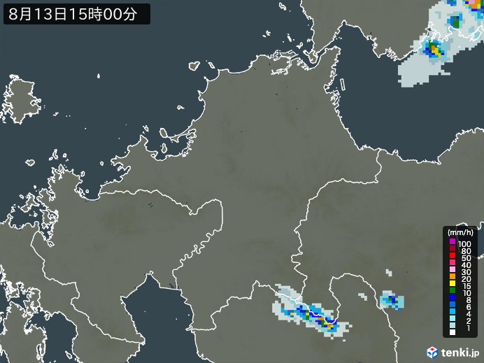 福岡県の雨雲レーダー(2023年08月13日)
