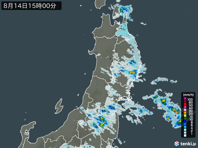 東北地方の雨雲レーダー(2023年08月14日)