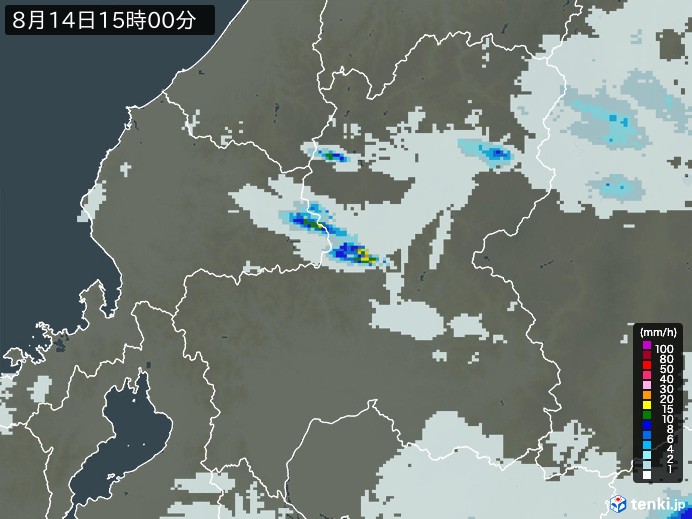 岐阜県の雨雲レーダー(2023年08月14日)