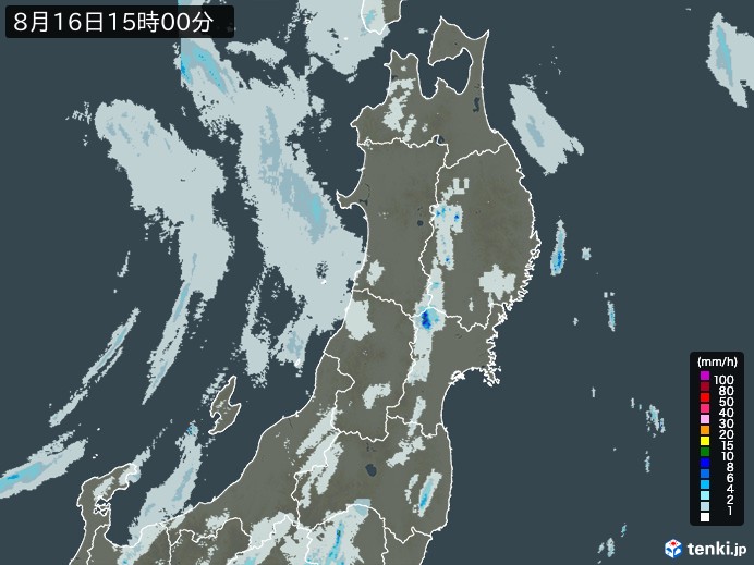 東北地方の雨雲レーダー(2023年08月16日)