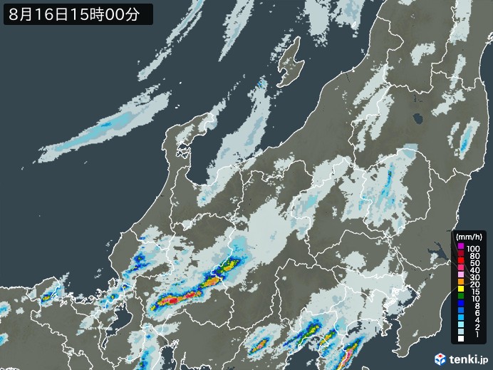 北陸地方の雨雲レーダー(2023年08月16日)