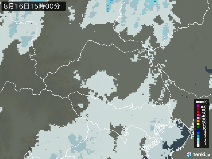 埼玉県の雨雲レーダー(2023年08月16日)