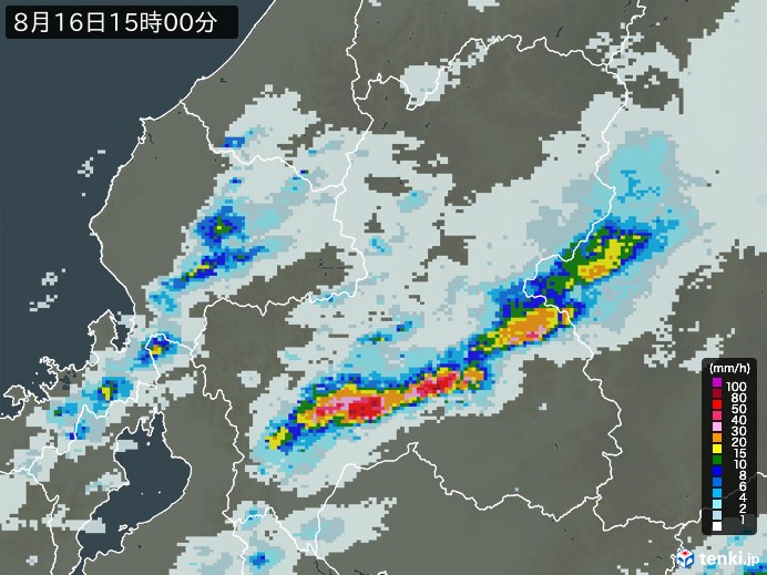 岐阜県の雨雲レーダー(2023年08月16日)