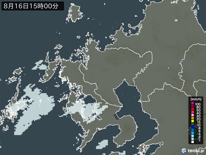 佐賀県の雨雲レーダー(2023年08月16日)