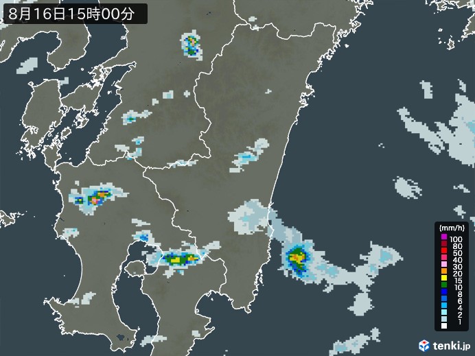 宮崎県の雨雲レーダー(2023年08月16日)