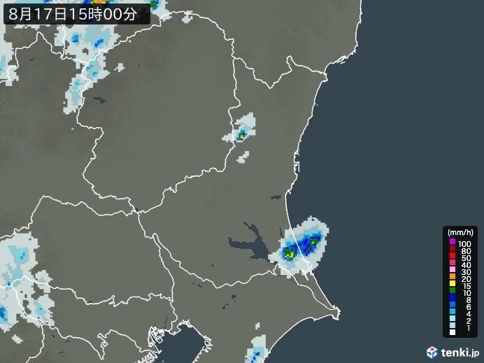 茨城県の雨雲レーダー(2023年08月17日)