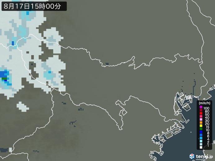 東京都の雨雲レーダー(2023年08月17日)