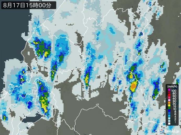 岐阜県の雨雲レーダー(2023年08月17日)