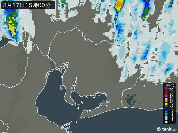 愛知県の雨雲レーダー(2023年08月17日)