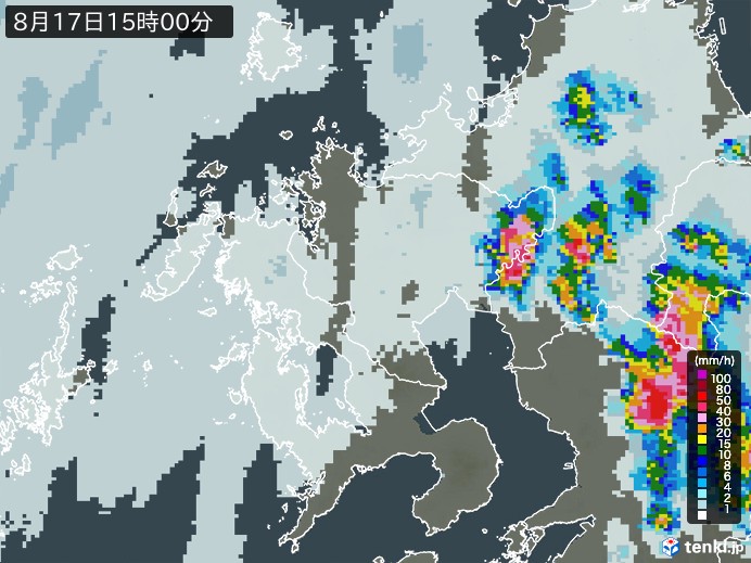 佐賀県の雨雲レーダー(2023年08月17日)