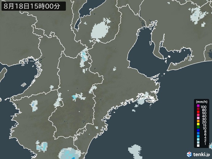 三重県の雨雲レーダー(2023年08月18日)
