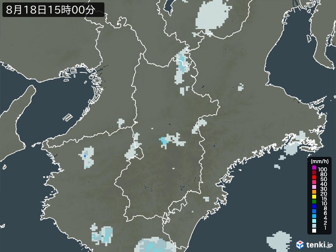 奈良県の雨雲レーダー(2023年08月18日)